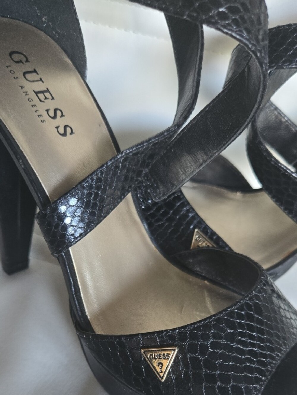 GUESS Black Snake-Texture Strappy High Heel Sandals - Picture 7 of 7